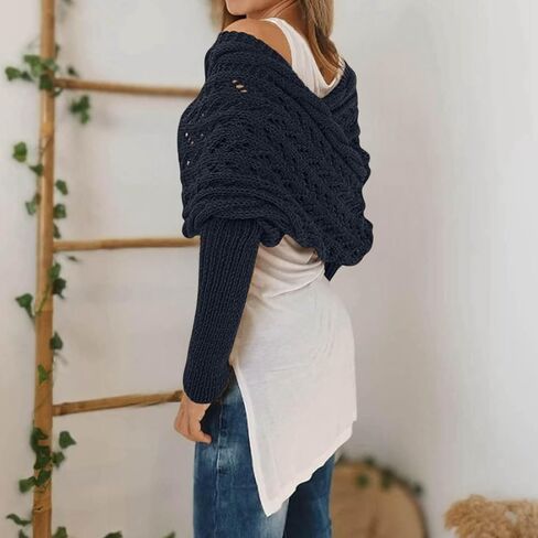 Scarf With Sleeves For Women Double Sleeve Scarf Knitted Cable Crochet Multifunctional Shawl Sweaters With Sleeves in Kuwait
