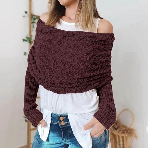 Scarf With Sleeves For Women Double Sleeve Scarf Knitted Cable Crochet Multifunctional Shawl Sweaters With Sleeves in Kuwait