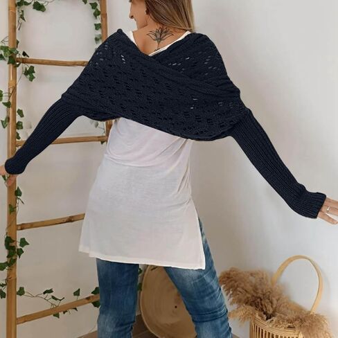 Scarf With Sleeves For Women Double Sleeve Scarf Knitted Cable Crochet Multifunctional Shawl Sweaters With Sleeves in Kuwait