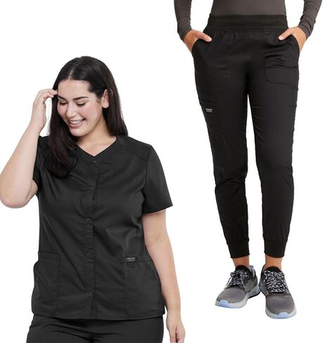 شيروكي نساء مجموعة Snap Front V-Neck Top WW622 مع Mid Rise Jogger مرنة الخصر WW115 in Saudi Arabia