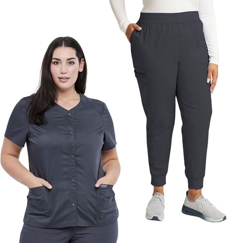 شيروكي نساء مجموعة Snap Front V-Neck Top WW622 مع Mid Rise Jogger مرنة الخصر WW115 in Saudi Arabia