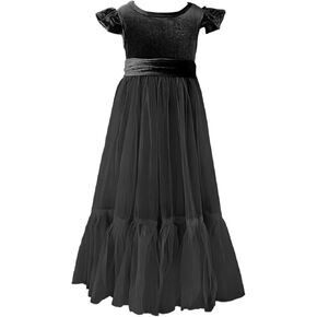 Velvet Tulle Flower Girl Dress for Wedding Kids Princess Pageant Dress Boho Bow-Bow Long Dress Dress Dress Ball Ball Ball in Kuwait