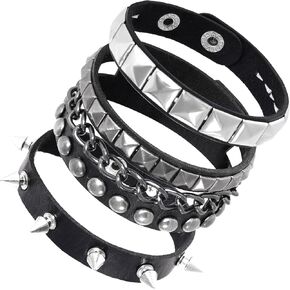 hoyuwak 3 pcs Stylish Punk Gothic Leather Cuff Bracelet for Men & Women - Adjustable Spiked Rivet Bracelet for Punk Rock, Emo, Goth, 80s Rock Outfits - Perfect for Cosplay,Halloween, and Everyday Edgy Accessories in Saudi Arabia
