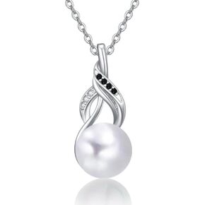AENEAS Black Pearl Necklace 925 Sterling Silver Pearl Necklace with Infinity Design Single Cultured Pearl Necklace Jewelry for Women in Kuwait