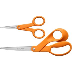 Fiskars مقص ذو تفاصيل مستقيمة بمقبض برتقالي، شفرات من الفولاذ المقاوم للصدأ، مقبض مزدوج الحلقة يمكن استخدامه بكلتا اليدين in Kuwait