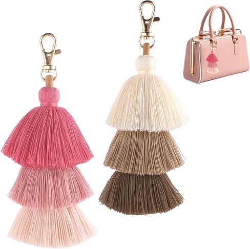 2 Pcs Colorful Tassel Keychain, Boho Handbag Purse Tassels Key Chain Pom Tassel Keychain Cute Layered Pendant for Women in Saudi Arabia