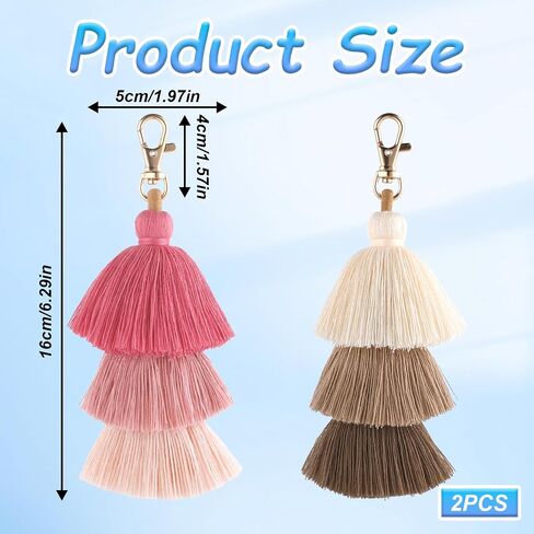 2 Pcs Colorful Tassel Keychain, Boho Handbag Purse Tassels Key Chain Pom Tassel Keychain Cute Layered Pendant for Women in Saudi Arabia