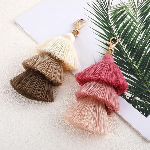 2 Pcs Colorful Tassel Keychain, Boho Handbag Purse Tassels Key Chain Pom Tassel Keychain Cute Layered Pendant for Women in Saudi Arabia