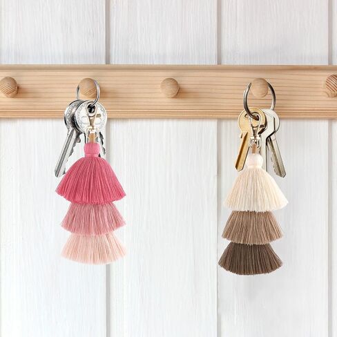 2 Pcs Colorful Tassel Keychain, Boho Handbag Purse Tassels Key Chain Pom Tassel Keychain Cute Layered Pendant for Women in Saudi Arabia
