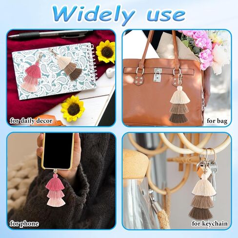 2 Pcs Colorful Tassel Keychain, Boho Handbag Purse Tassels Key Chain Pom Tassel Keychain Cute Layered Pendant for Women in Saudi Arabia