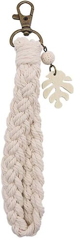 سوار Macrame Boho Keychain مع شرابات نخيل أوراق السحر المصنوع يدويًا حامل المفاتيح المفتاح للنساء in Kuwait