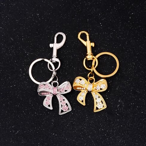 Songchangjewelry Rhinestone Bow keychain للنساء - سحر الأنيقة الذهبية والفضية ، حلقة مفتاح الموضة للحقائب والهدايا in Saudi Arabia