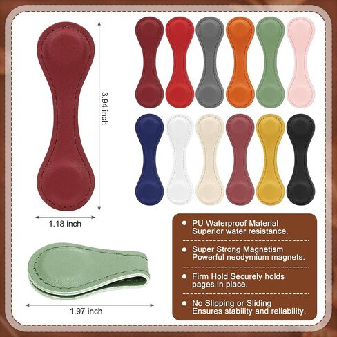 Magnetic Leather Bookmark, 12 Pcs Colorful Leather Magnet Book Marks Page Markers Retro Magnet Bookmark Clips Reading Supplies Gift for Reading Men Women Book Lovers in Saudi Arabia