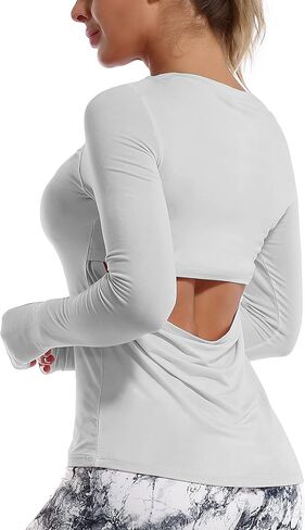 BUBBLELIME Women's Open Back Workout Shirts Soft Athletic Yoga Tops Workout Sport Shirts in Kuwait