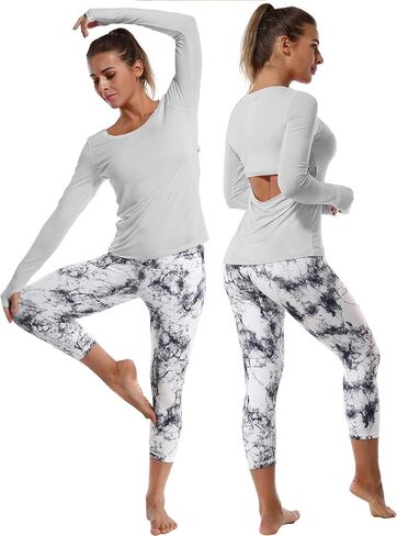 BUBBLELIME Women's Open Back Workout Shirts Soft Athletic Yoga Tops Workout Sport Shirts in Kuwait