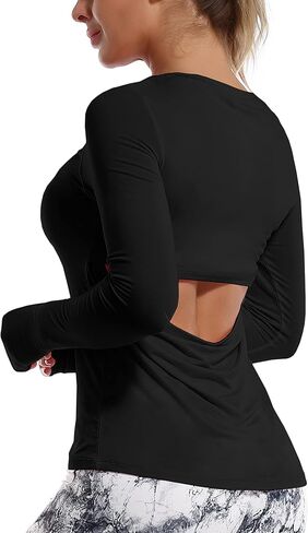 BUBBLELIME Women's Open Back Workout Shirts Soft Athletic Yoga Tops Workout Sport Shirts in Kuwait