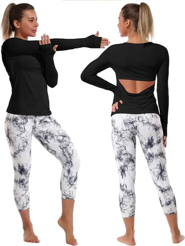 BUBBLELIME Women's Open Back Workout Shirts Soft Athletic Yoga Tops Workout Sport Shirts in Kuwait