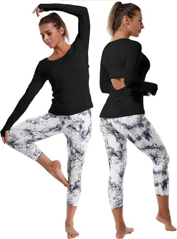 BUBBLELIME Women's Open Back Workout Shirts Soft Athletic Yoga Tops Workout Sport Shirts in Kuwait