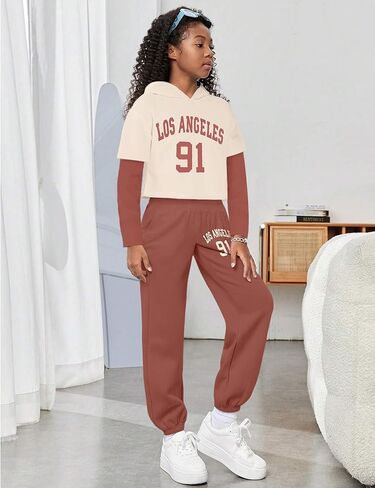 WIQI Girls 2 قطعة من قطعة مرقعة خطاب طباعة قميص من النوع الثقيل والسراويل الخريف شتاء ملابس هوديي لطيف in Kuwait