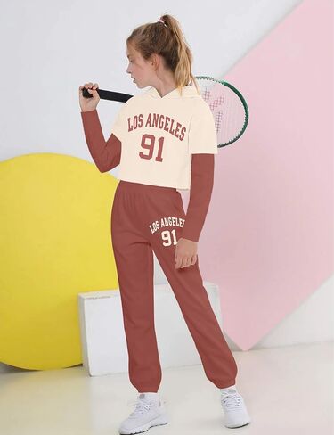 WIQI Girls 2 قطعة من قطعة مرقعة خطاب طباعة قميص من النوع الثقيل والسراويل الخريف شتاء ملابس هوديي لطيف in Kuwait