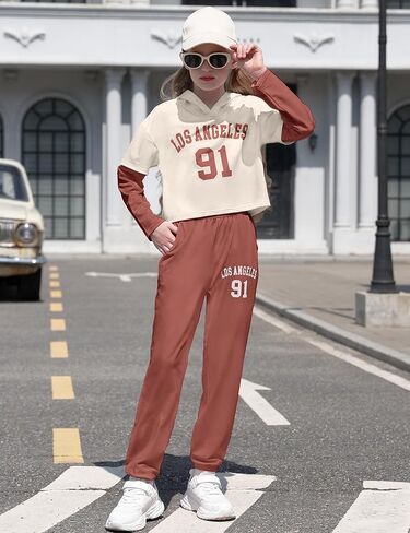 WIQI Girls 2 قطعة من قطعة مرقعة خطاب طباعة قميص من النوع الثقيل والسراويل الخريف شتاء ملابس هوديي لطيف in Kuwait