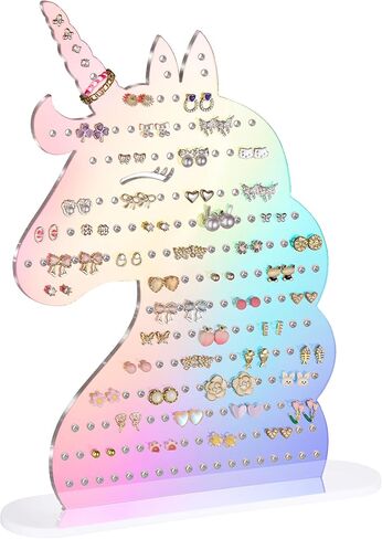 Nihome Iridescent Acrylic Unicorn Carring Holder مع 214 ثقوب لـ 80-107 زوجًا ، معرض مجوهرات يونيكورن المبتسمة للسيطرة على المراهقين والنساء ، منظم قرط المراهقات والمرض مع وسادات مضادة للانزلاق in Saudi Arabia