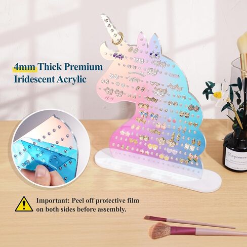 Nihome Iridescent Acrylic Unicorn Carring Holder مع 214 ثقوب لـ 80-107 زوجًا ، معرض مجوهرات يونيكورن المبتسمة للسيطرة على المراهقين والنساء ، منظم قرط المراهقات والمرض مع وسادات مضادة للانزلاق in Saudi Arabia