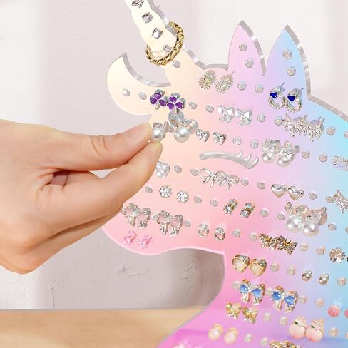 Nihome Iridescent Acrylic Unicorn Carring Holder مع 214 ثقوب لـ 80-107 زوجًا ، معرض مجوهرات يونيكورن المبتسمة للسيطرة على المراهقين والنساء ، منظم قرط المراهقات والمرض مع وسادات مضادة للانزلاق in Saudi Arabia
