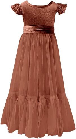 Velvet Tulle Flower Girl Dress for Wedding Kids Princess Pageant Dress Boho Bow-Knot Long Dress Prom Ball Gowns in Saudi Arabia
