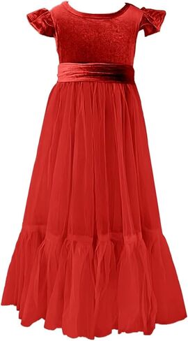 Velvet Tulle Flower Girl Dress for Wedding Kids Princess Pageant Dress Boho Bow-Knot Long Dress Prom Ball Gowns in Saudi Arabia
