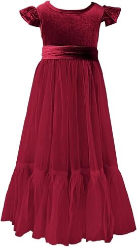 Velvet Tulle Flower Girl Dress for Wedding Kids Princess Pageant Dress Boho Bow-Knot Long Dress Prom Ball Gowns in Saudi Arabia