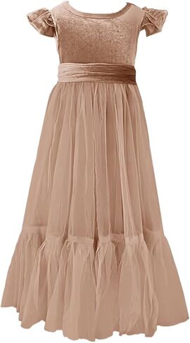 Velvet Tulle Flower Girl Dress for Wedding Kids Princess Pageant Dress Boho Bow-Knot Long Dress Prom Ball Gowns in Saudi Arabia
