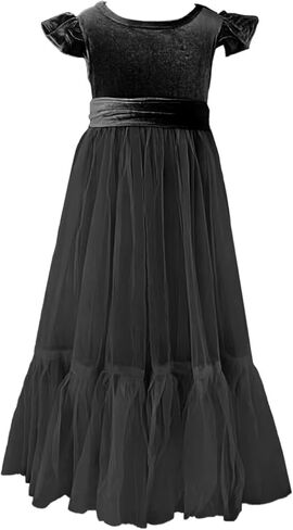Velvet Tulle Flower Girl Dress for Wedding Kids Princess Pageant Dress Boho Bow-Bow Long Dress Dress Dress Ball Ball Ball in Kuwait