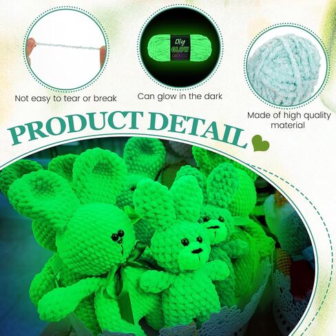 Fanfanwin 5 Rolls Glow in The Dark Chenille Yarn Luminous Crochet Yarn Glow Sewing Craft Yarn for DIY Arts Crafts Halloween Kntting Sewing Crocheting Supplies, 76.5 Yard Per Roll in Saudi Arabia