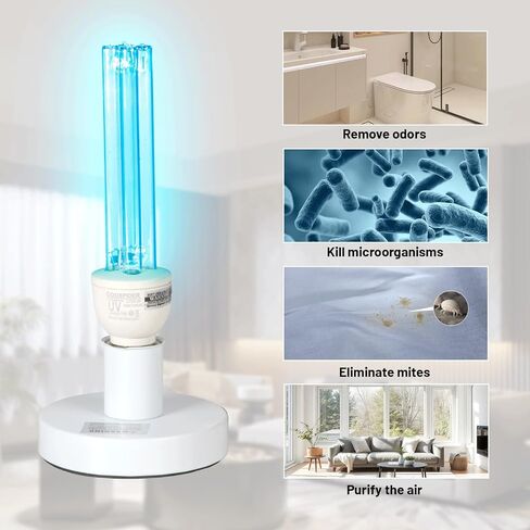 25 Watts UVC Light Bulb with Ozone, UV Light for Bedroom/Bathroom/Closet/Kitchen, 185nm Wavelength Covers up to 400sq.ft, E26 110V CTUV-25 in Kuwait