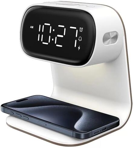 Digital Alarm Clock with Wireless Fast Charging Station 15W Touch Smart Lamp for Bedside,3 Colors Nightlight Adjustment Night Lamp for Living Room,Bedside,Heavy Sleepers (White+Cable&Adapter) in Saudi Arabia
