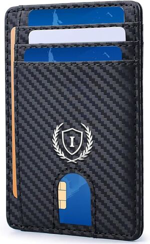 Personalized Gifts Slim Minimalist RFID Blocking Leather Wallet for Men,Initial Carbon Fiber Travel 8 Card Slot Credit Card Holder Wallets Unique Christmas Birthday Gift for Men Dad Husband (M) in Kuwait