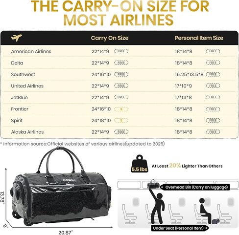 3-in-1 Rolling Garment Bags for Travel, Glitter Wheeled Carry-On Suit Luggage with Shoe Storage & Detachable Bag, Convertible Duffel Bag for Men Women Business Trips Weekender, Wrinkle-Free (Black) in Kuwait