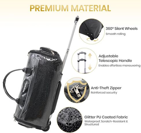3-in-1 Rolling Garment Bags for Travel, Glitter Wheeled Carry-On Suit Luggage with Shoe Storage & Detachable Bag, Convertible Duffel Bag for Men Women Business Trips Weekender, Wrinkle-Free (Black) in Kuwait
