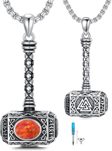 SIMONLY Thors Hammer Necklace 925 Sterling Silver Turquoise Obsidian Tigers Eye Mjolnir Necklace Urn Necklaces for Ashes Viking Cremation Jewelry for Men Women Unisex in Saudi Arabia