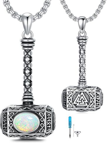 SIMONLY Thors Hammer Necklace 925 Sterling Silver Turquoise Obsidian Tigers Eye Mjolnir Necklace Urn Necklaces for Ashes Viking Cremation Jewelry for Men Women Unisex in Saudi Arabia