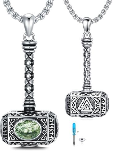 SIMONLY Thors Hammer Necklace 925 Sterling Silver Turquoise Obsidian Tigers Eye Mjolnir Necklace Urn Necklaces for Ashes Viking Cremation Jewelry for Men Women Unisex in Saudi Arabia