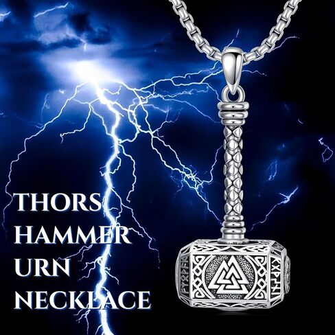 SIMONLY Thors Hammer Necklace 925 Sterling Silver Turquoise Obsidian Tigers Eye Mjolnir Necklace Urn Necklaces for Ashes Viking Cremation Jewelry for Men Women Unisex in Saudi Arabia