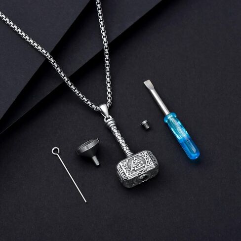 SIMONLY Thors Hammer Necklace 925 Sterling Silver Turquoise Obsidian Tigers Eye Mjolnir Necklace Urn Necklaces for Ashes Viking Cremation Jewelry for Men Women Unisex in Saudi Arabia