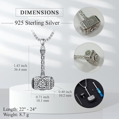 SIMONLY Thors Hammer Necklace 925 Sterling Silver Turquoise Obsidian Tigers Eye Mjolnir Necklace Urn Necklaces for Ashes Viking Cremation Jewelry for Men Women Unisex in Saudi Arabia