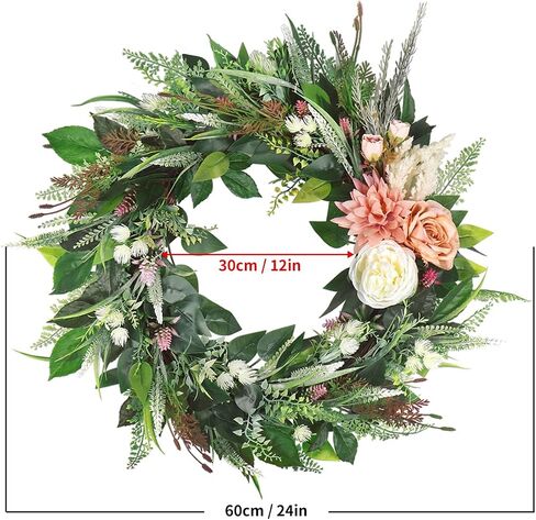 Kmise 27" Spring Wreath for Front Door, Summer Winter Peony Green Leaf Wreaths for Wall Room Window Decor in Saudi Arabia