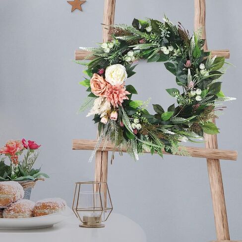 Kmise 27" Spring Wreath for Front Door, Summer Winter Peony Green Leaf Wreaths for Wall Room Window Decor in Saudi Arabia