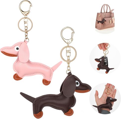 Giantree 2 Pcs Leather Dachshund Keychain, Dachshund Bag Charm Pendant Dachshunds Key Chain Fashion Cute Puppy Weiner Dog Keychain Gifts For Favorite People Women Men Birthday Keyring in Saudi Arabia