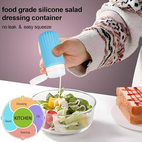 5 Pack Silicone Condiment Squeeze Bottles, Salad Dressing Container to go, 2 OZ Condiment Containers with Lids, Sauce Containers, Leak-Proof Sauce Bottles for Ketchup, Maple Syrup & Oil in Kuwait