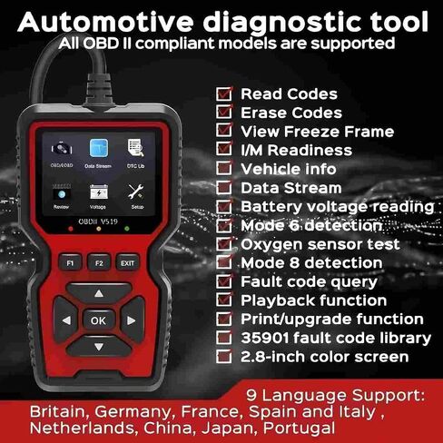 OBD2 Scanner Diagnostic Tool, Check Engine Code Reader OBD2 Scanner with Reset, Mode 6, Mode 8 & I/M Readiness, Auto Check Engine Light Car Diagnostic Scan Tool for All OBDII Car Since 1996 in Saudi Arabia